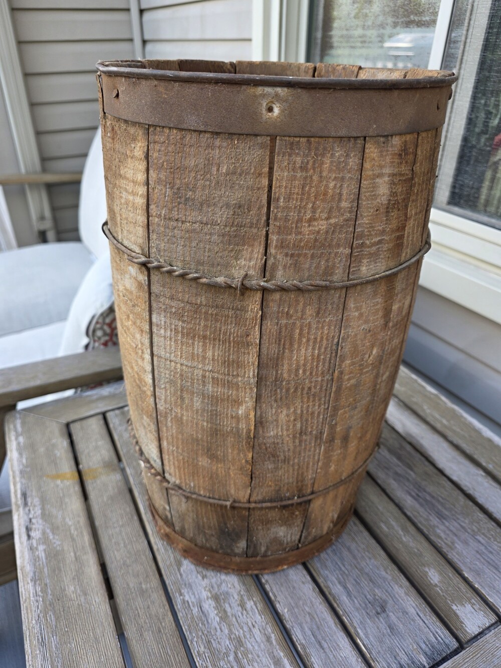 Vtg Primitive Wood Sap Bucket Syrup Pail Rustic Farm Bucket Cottage Decor 17" SU